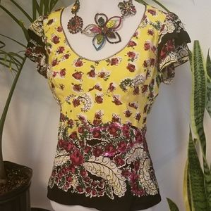 Yellow Floral Silk Blouse